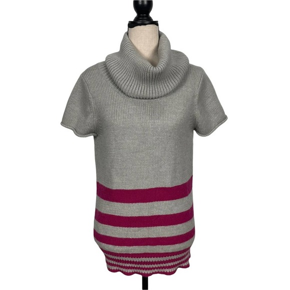 BCBGMaxAzria Sweaters - BCBGMaxAzria Wool Angora Cowl Neck Short Sleeved Sweater Pink Grey Size Medium